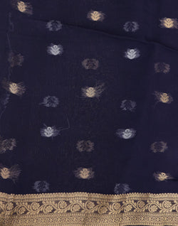 Collection of Navy Blue Organza Butta Saree in a gallery layout