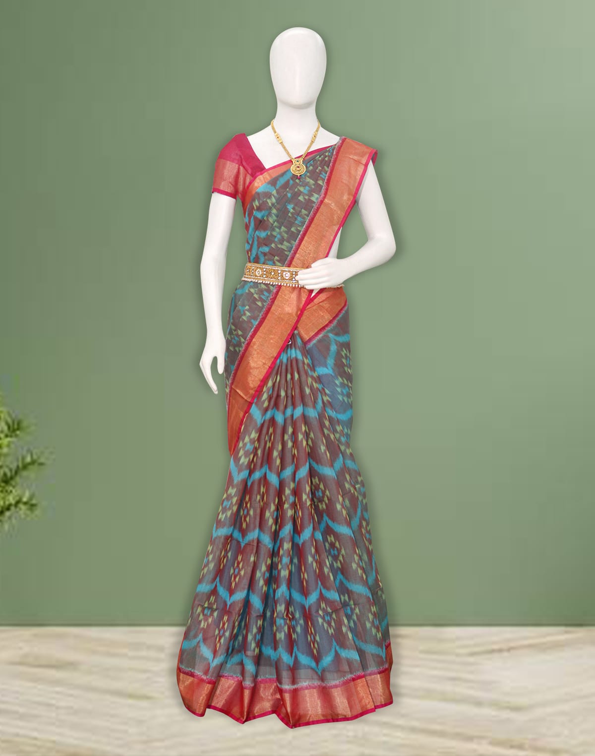 Blue Coloured Ikat Cotton Sico Saree