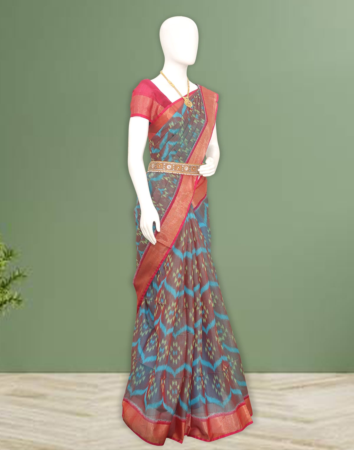 Blue Coloured Ikat Cotton Sico Saree