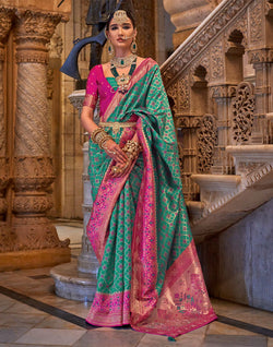 Collection of Green Woven Design Stones work Banaras Silk Saree in a gallery layout