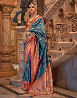 Collection of Steel Blue Floral Stones work Banaras Silk Saree in a gallery layout