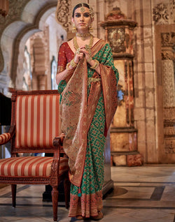 Collection of Bottle Green Banaras Silk Stones work Saree in a gallery layout