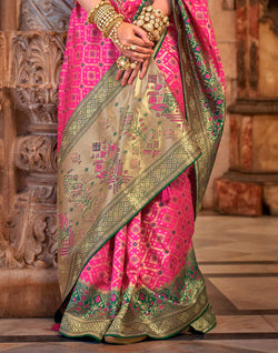 Collection of Pink Banaras Silk Stones work Fancy Saree in a gallery layout