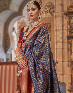 Collection of Navy Blue Banaras Stones work Saree in a gallery layout