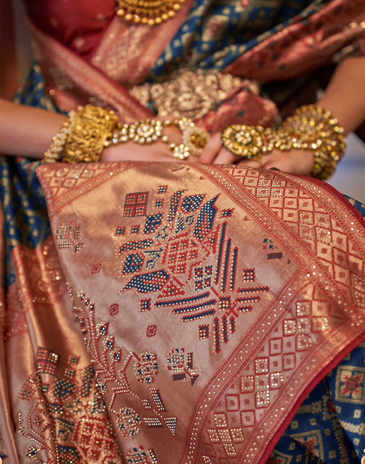 Collection of Navy Blue Banaras Stones work Saree in a gallery layout