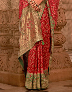 Collection of Red Coloured Banaras Silk Stones work Saree in a gallery layout