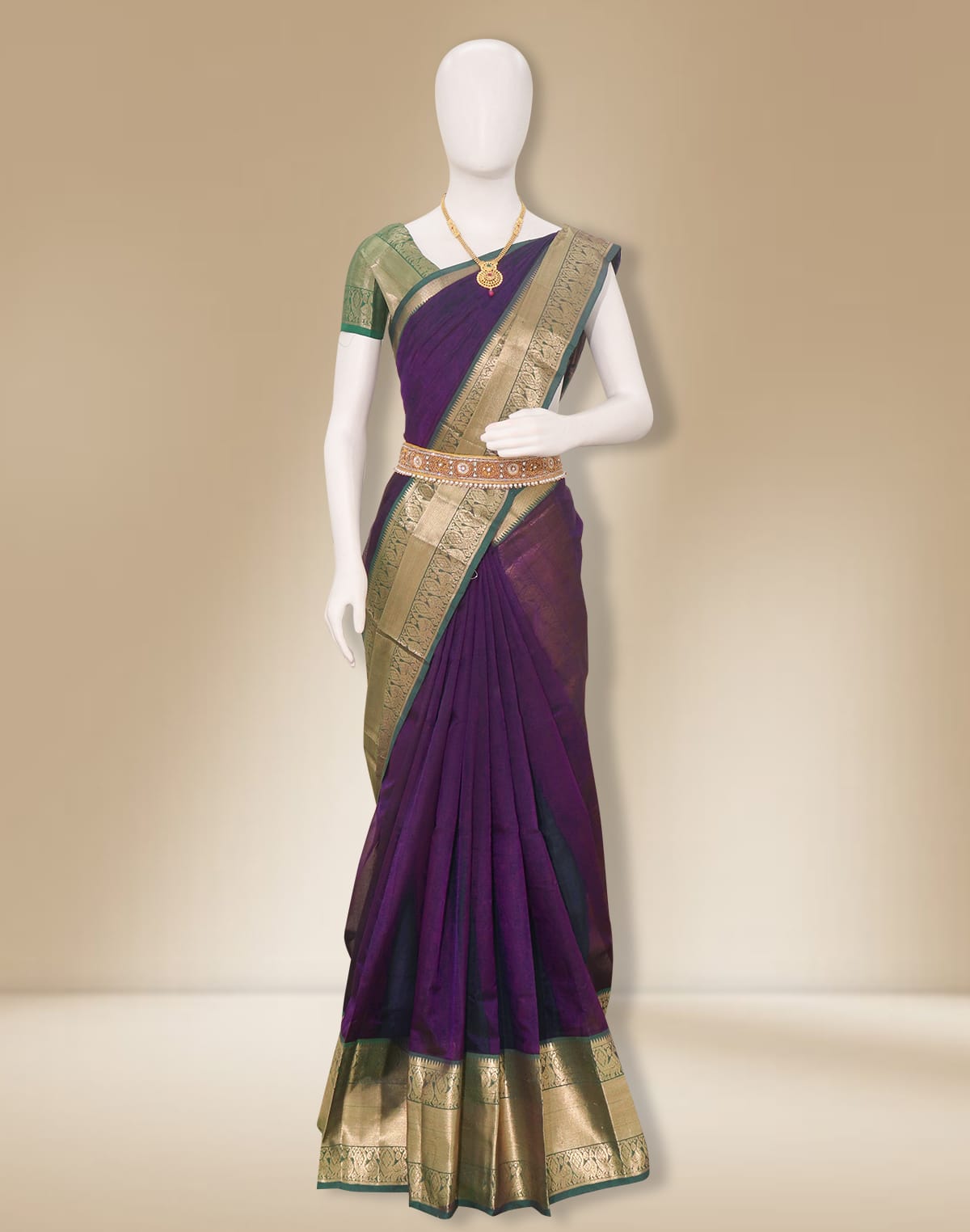 Collection of Mangalgiri Sico Purple Saree with big Skut Border in a gallery layout