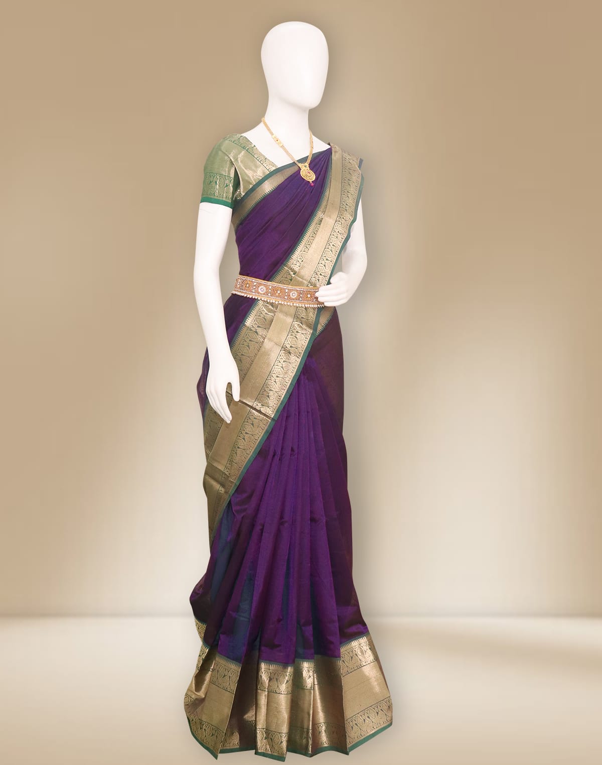 Collection of Mangalgiri Sico Purple Saree with big Skut Border in a gallery layout