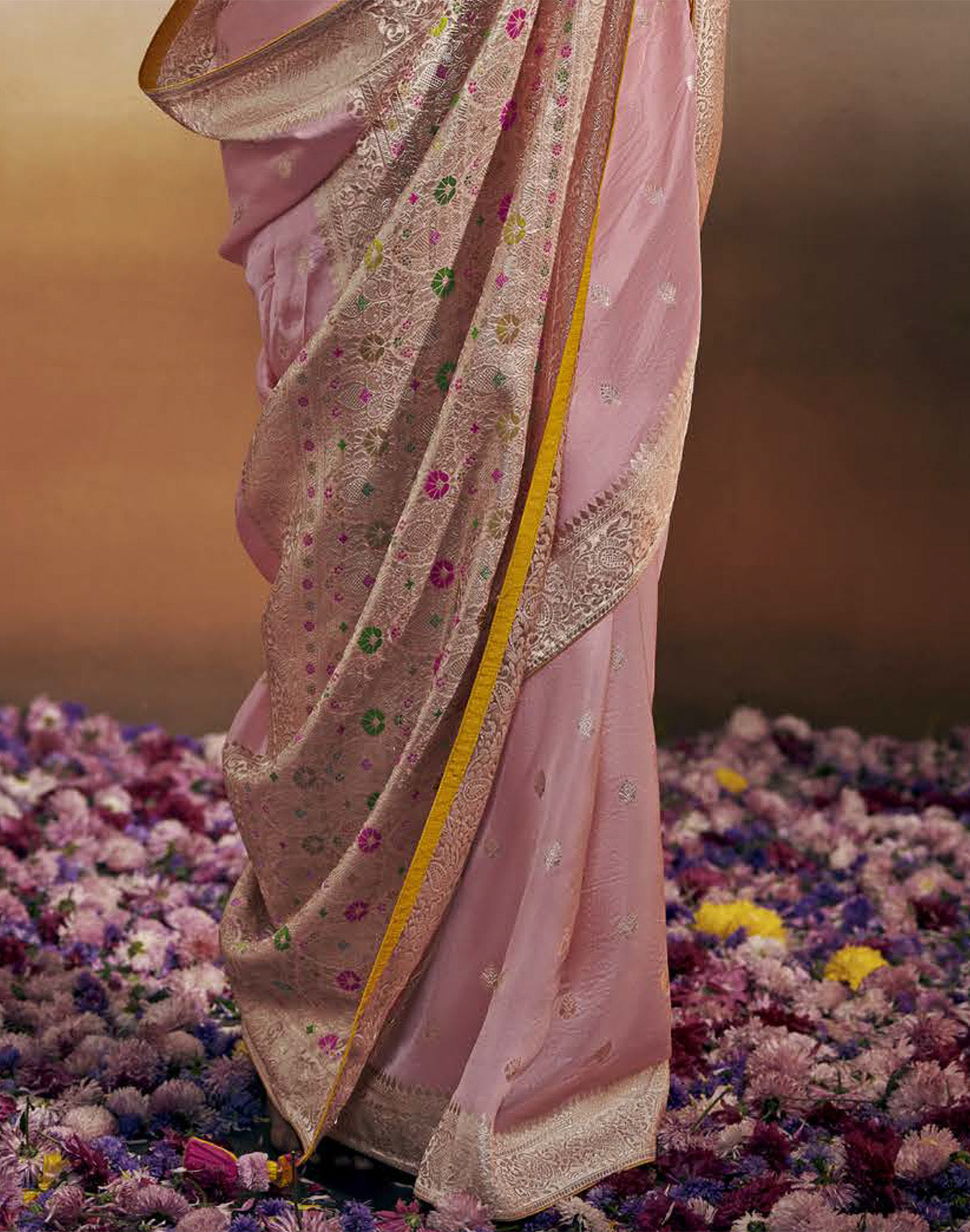 Collection of Soft Banarasi Dola Silk Light Pink Designer Saree in a gallery layout