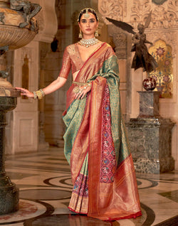 Collection of Light Green Brocade Zari weaving Soft Banaras Silk Saree in a gallery layout