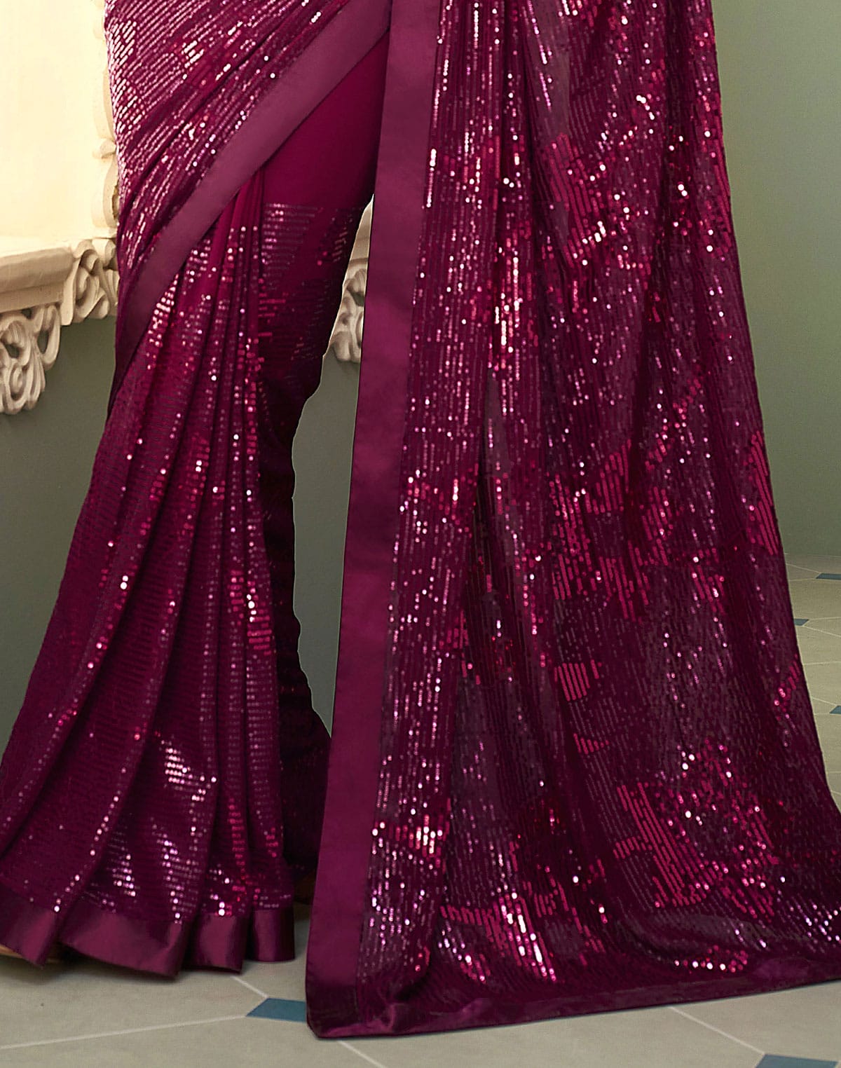 Wine Georgette Sequence work Saree