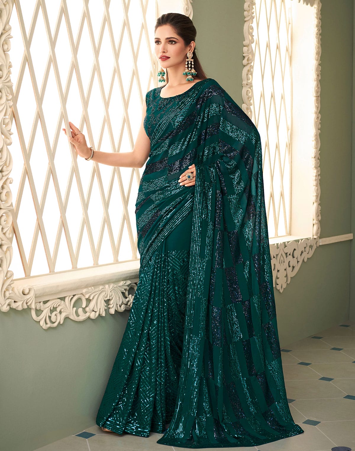 Georgette heavy Sequence work Saree