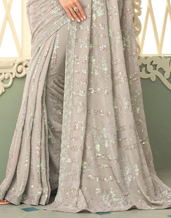 Collection of Light Grey Sequence work Georgette Saree in a gallery layout