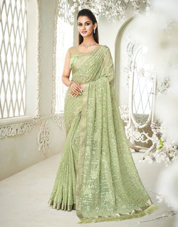 Collection of Light Pista Green Soft Georgette with Embroidery Sequence work Saree in a gallery layout