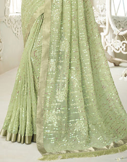 Collection of Light Pista Green Soft Georgette with Embroidery Sequence work Saree in a gallery layout