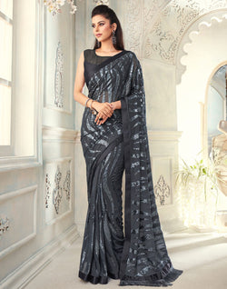 Collection of Grey Sequence work Soft Georgette Saree in a gallery layout