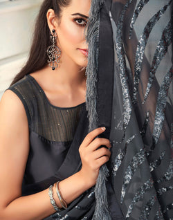 Collection of Grey Sequence work Soft Georgette Saree in a gallery layout