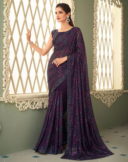 Collection of Divine Violet Georgette Sequence work Saree in a gallery layout