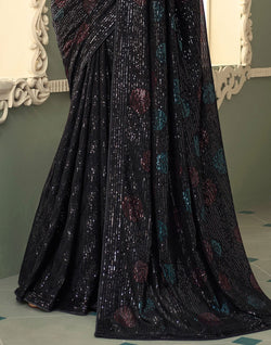 Collection of Black Coloured Georgette Sequence work Saree in a gallery layout