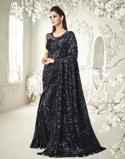 Collection of Black Heavy Sequence work Soft Georgette Saree in a gallery layout