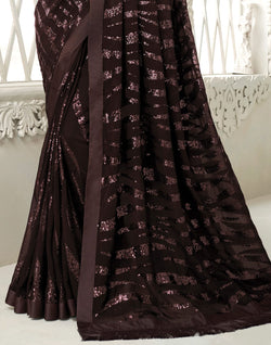 Collection of Dark Brown Sequence work Soft Georgette Saree in a gallery layout