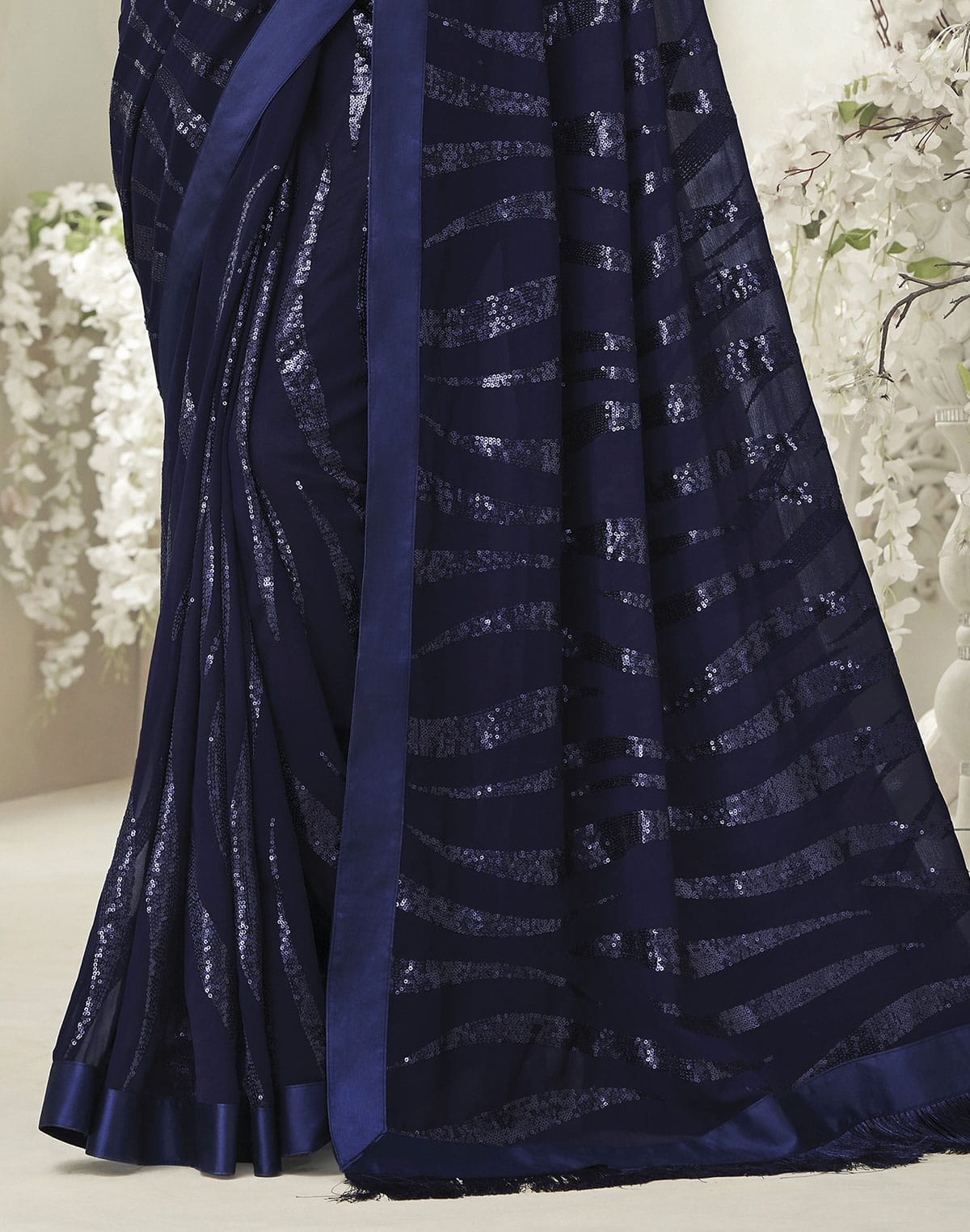 Navy Blue Soft Georgette Sequence work Saree