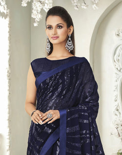 Collection of Navy Blue Soft Georgette Sequence work Saree in a gallery layout