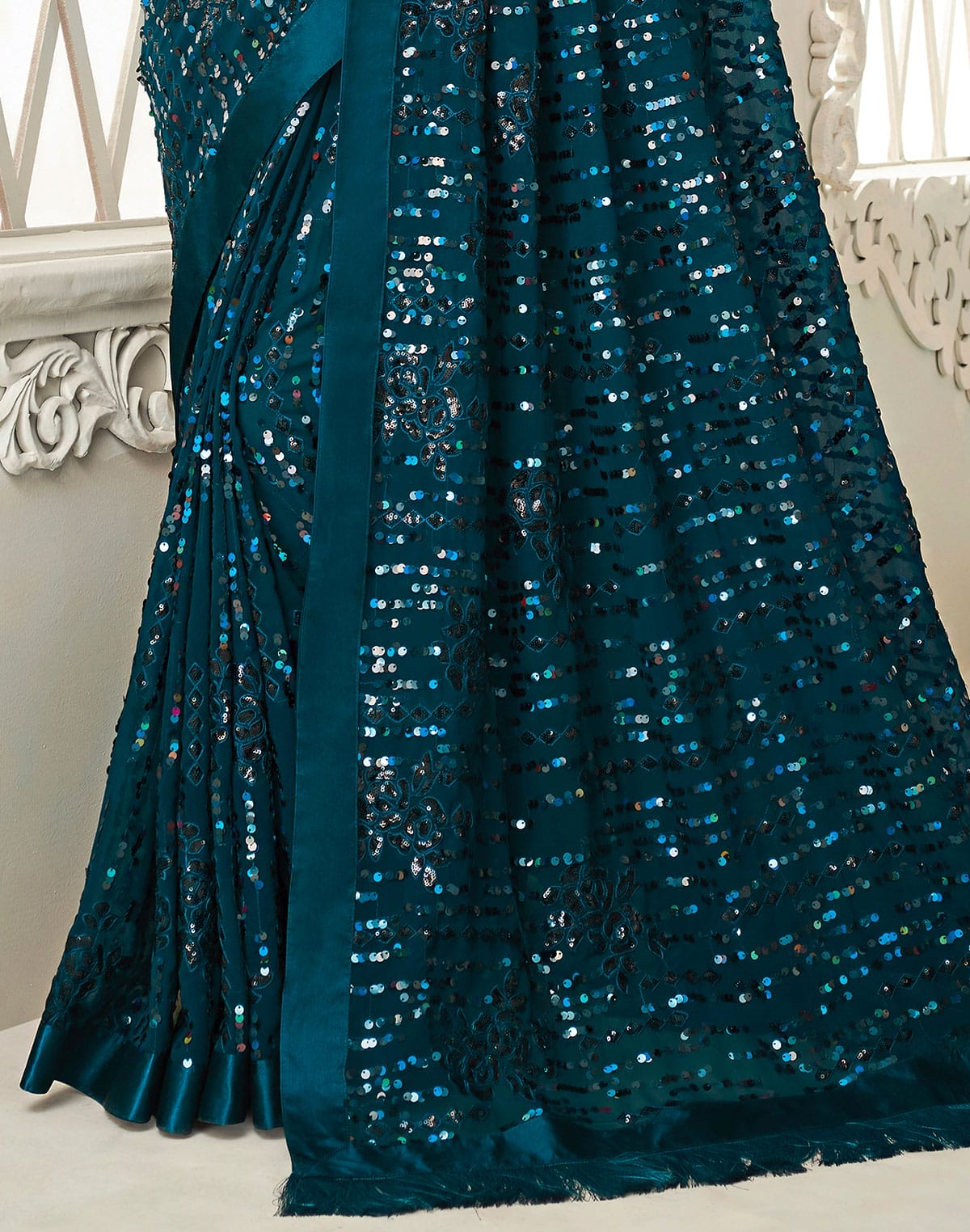 Collection of Soft Georgette heavy Sequence work Blue Colour Saree in a gallery layout