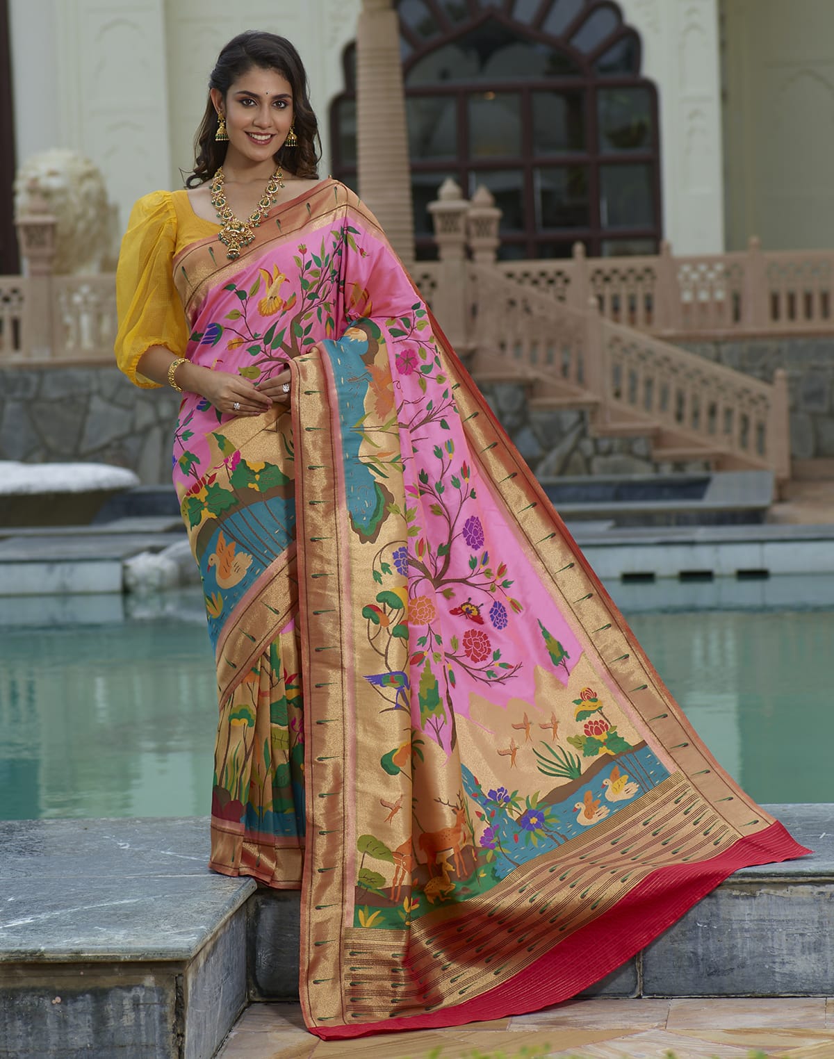 Collection of Pink Coloured Pure Paithani Saree in a gallery layout