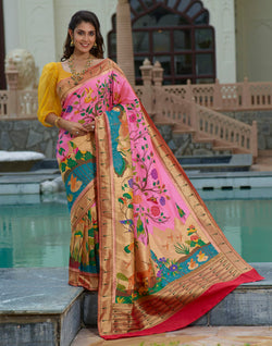 Collection of Pink Coloured Pure Paithani Saree in a gallery layout