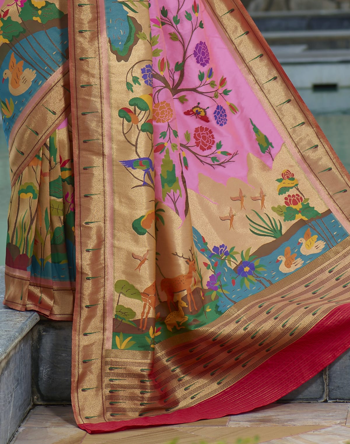 Collection of Pink Coloured Pure Paithani Saree in a gallery layout