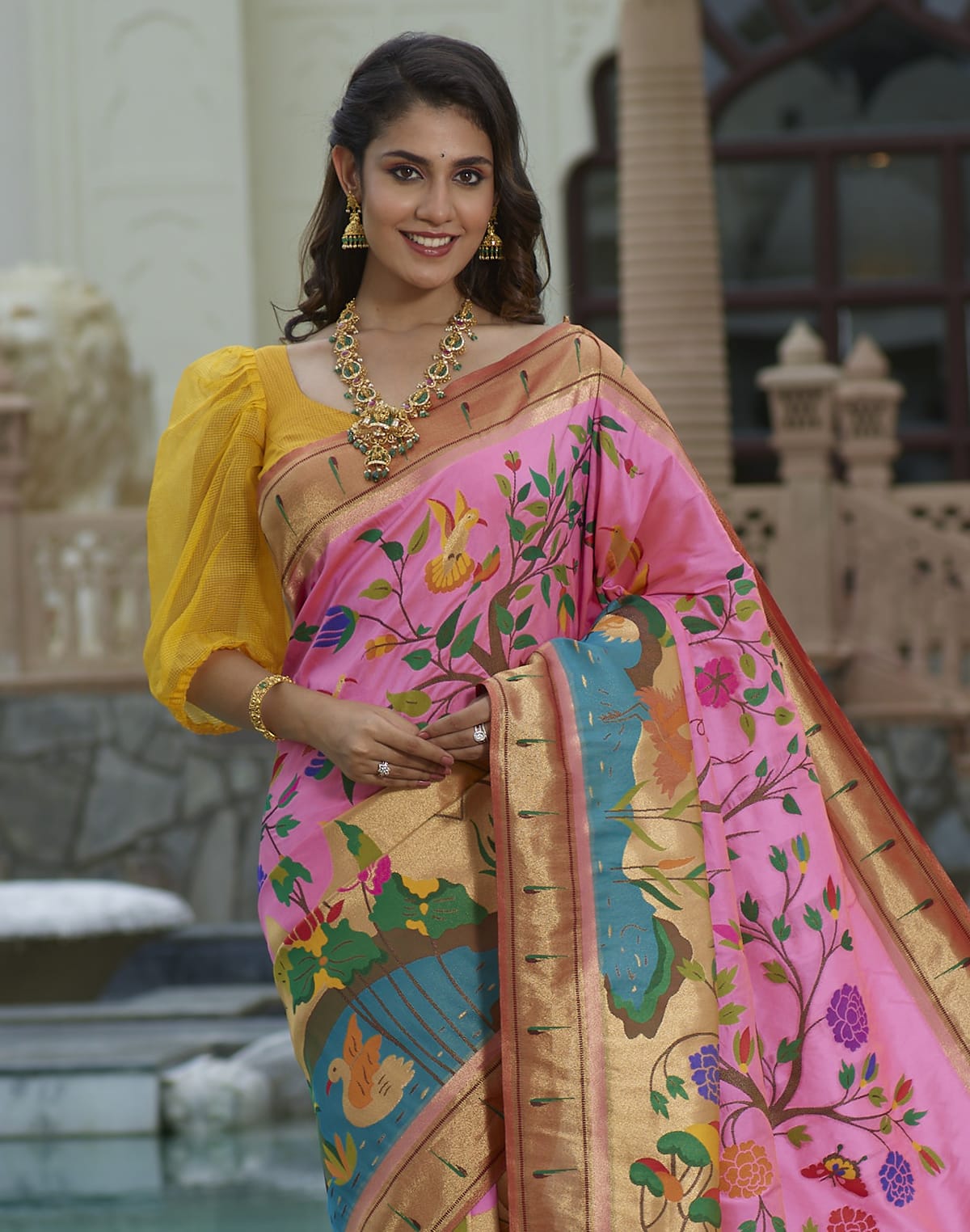 Collection of Pink Coloured Pure Paithani Saree in a gallery layout