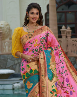 Collection of Pink Coloured Pure Paithani Saree in a gallery layout