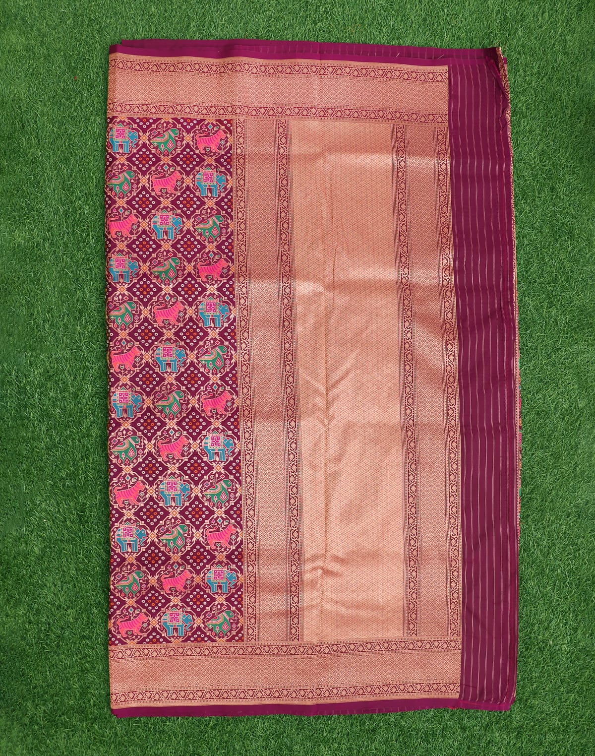 Collection of Animal Woven Zari Wine Colour Saree in a gallery layout