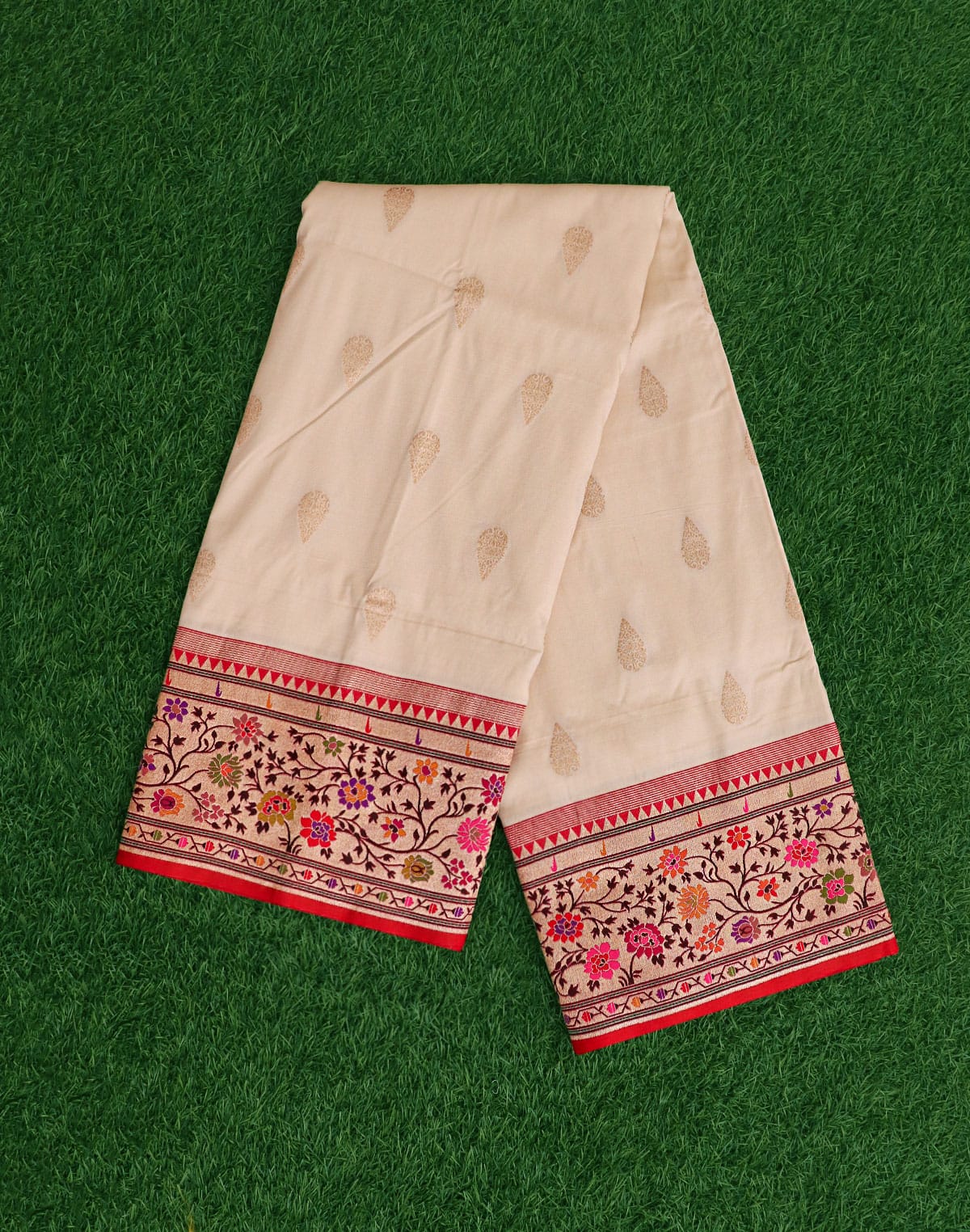 Collection of Cream and Pink Banaras Butta Saree in a gallery layout