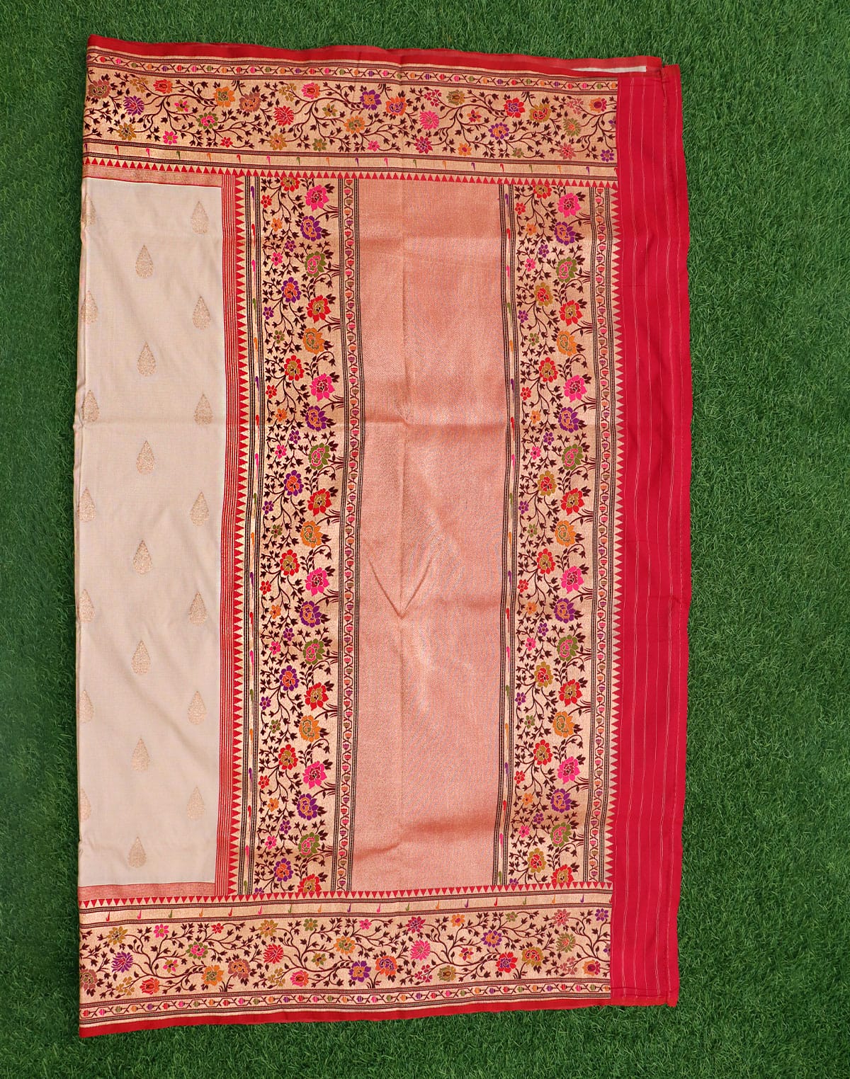 Collection of Cream and Pink Banaras Butta Saree in a gallery layout