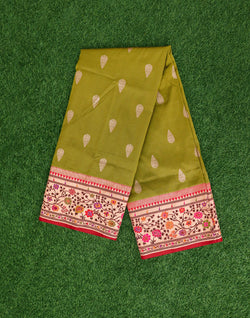 Collection of Banaras Mehendi Green Paithani Border Saree in a gallery layout