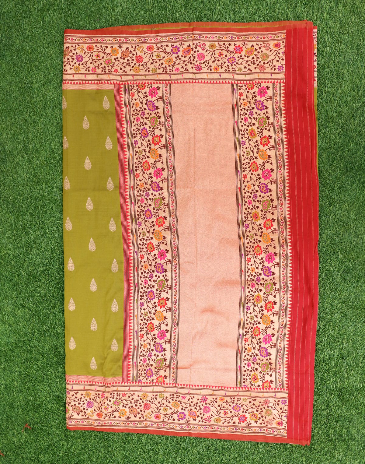 Banaras Mehendi Green Paithani Border Saree