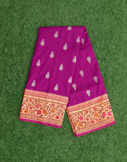 Collection of Purple Banaras Paithani Border Saree with Contrast Blouse in a gallery layout