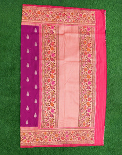 Collection of Purple Banaras Paithani Border Saree with Contrast Blouse in a gallery layout