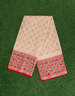 Collection of Cream and Pink Banaras Paithani Border Saree in a gallery layout