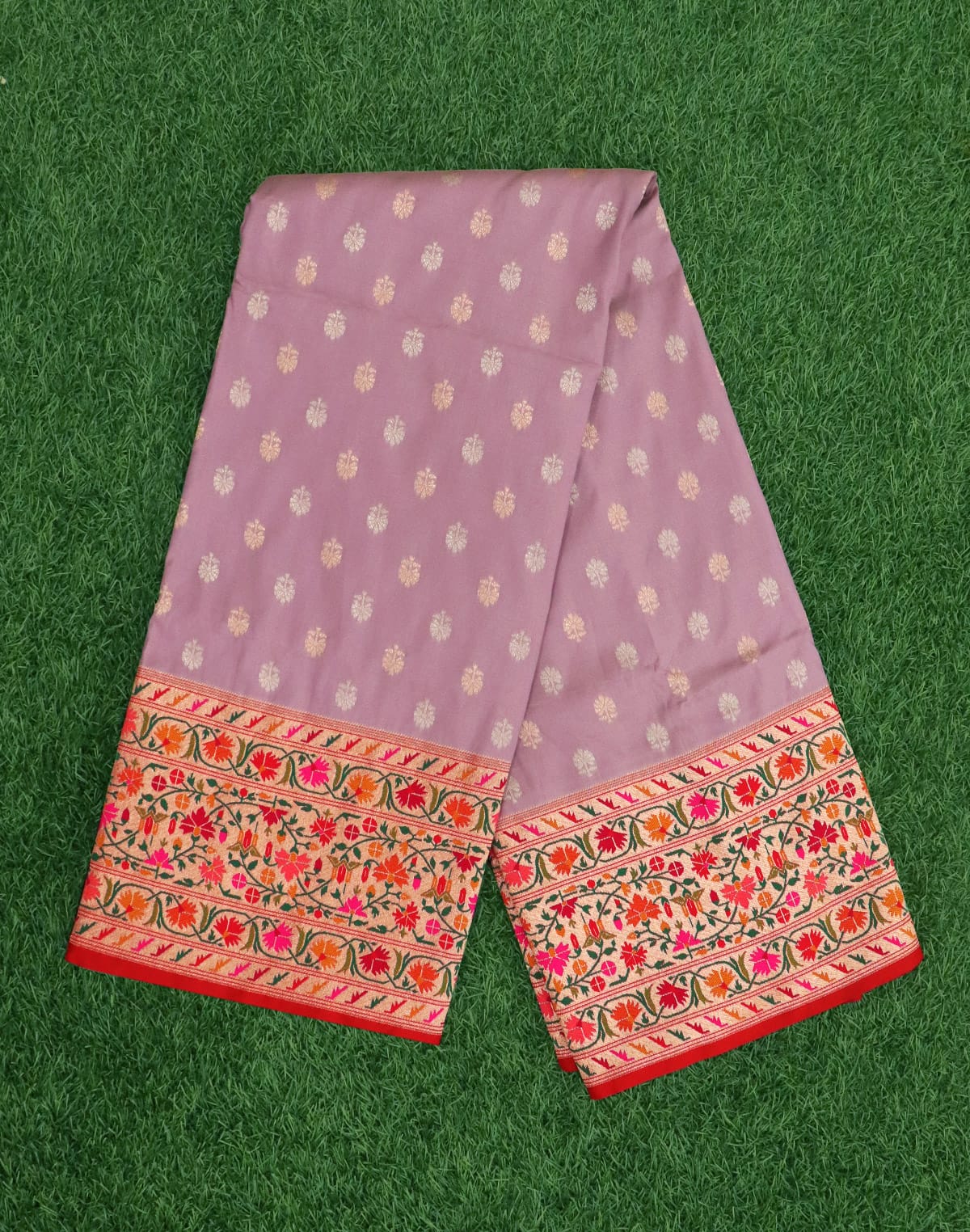 Collection of Lavender Coloured Banaras Paithani Border Saree in a gallery layout