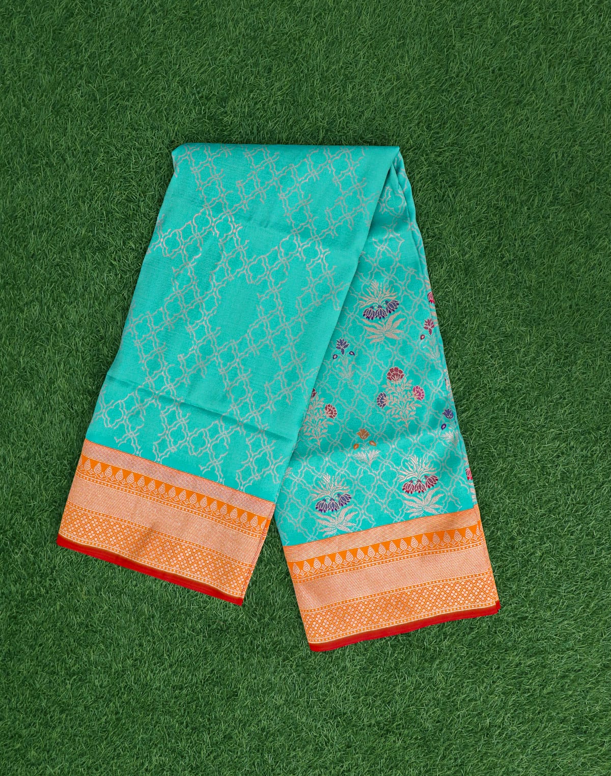 Collection of Sea Green Floral weaving Banaras Saree in a gallery layout