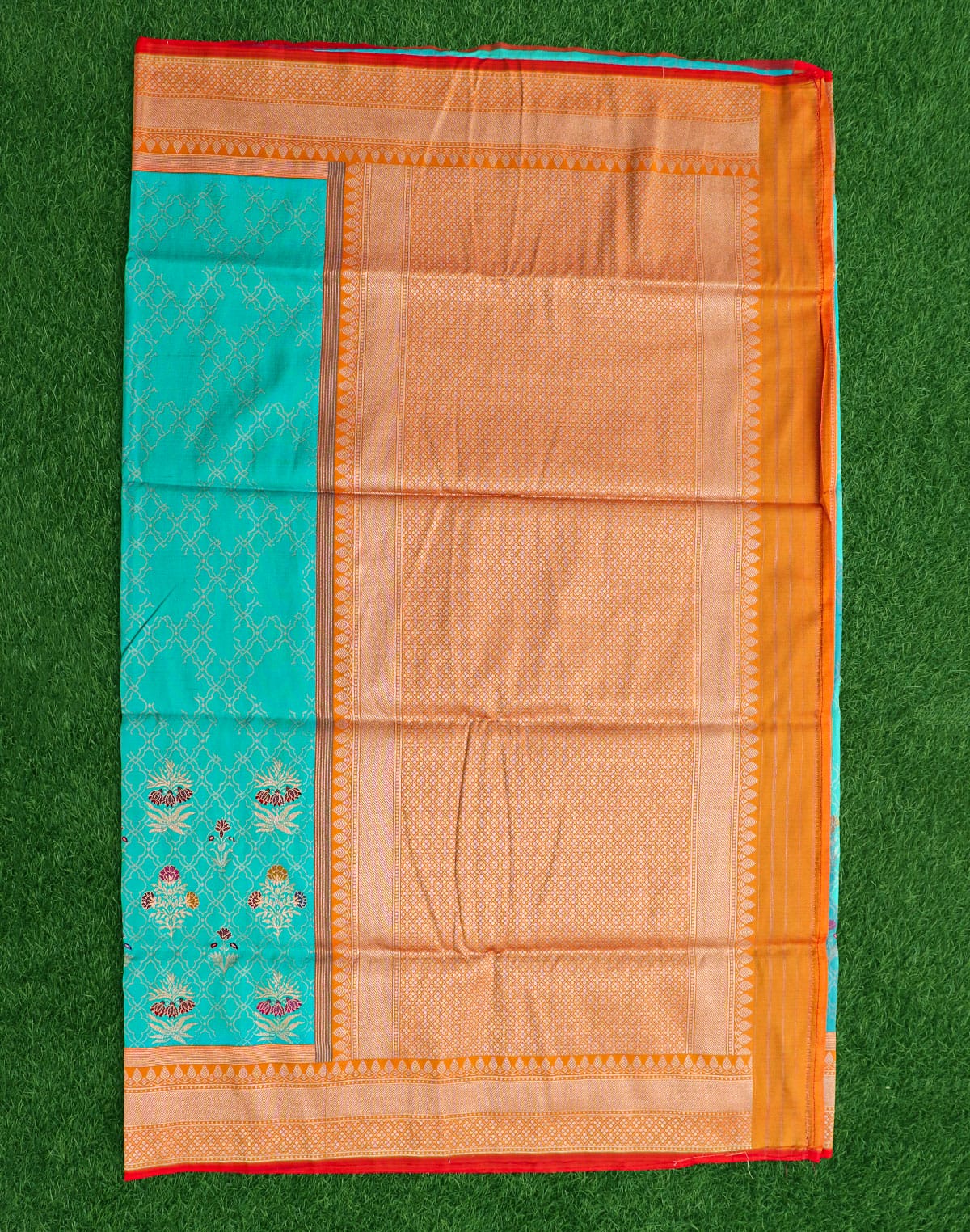 Sea Green Floral weaving Banaras Saree