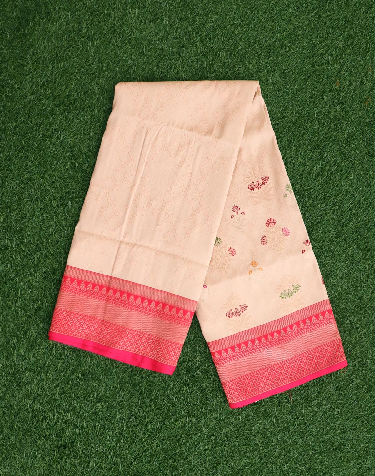 Light Cream Floral Banaras Fancy Saree