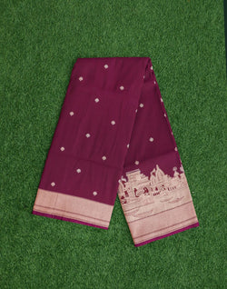 Collection of Wine Coloured Banaras Temple Border Saree in a gallery layout