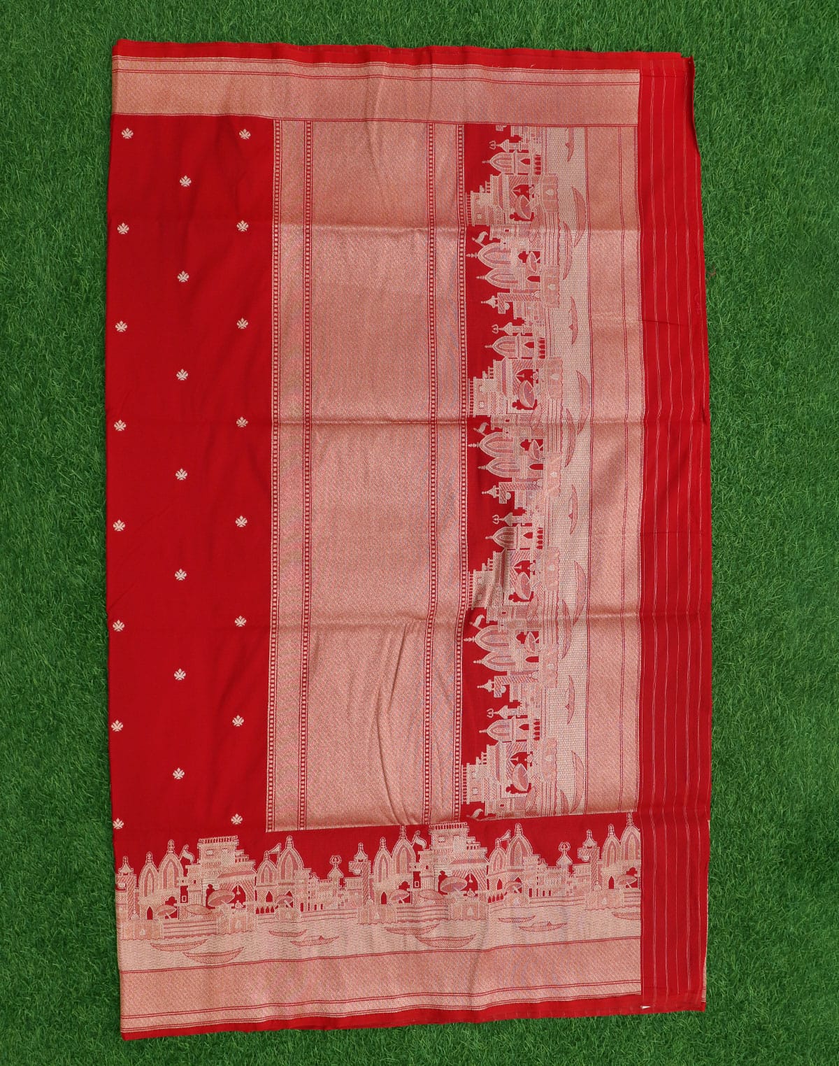 Collection of Red Banaras Temple Border Saree in a gallery layout