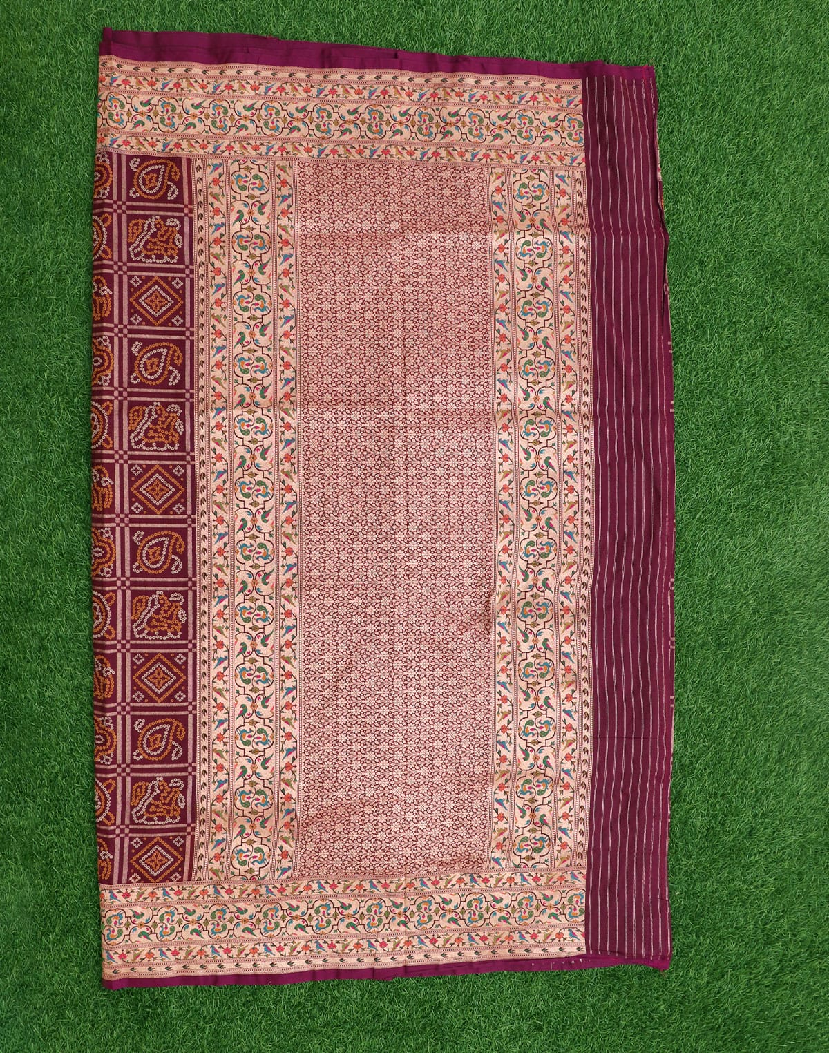 Collection of Wine Bandhini Print with Paithani Border Saree in a gallery layout