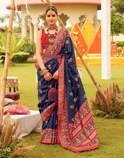 Collection of Astonishing Navy Blue Patola Silk Saree in a gallery layout