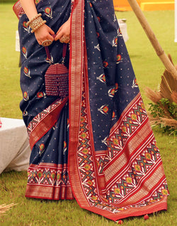 Collection of Astonishing Navy Blue Patola Silk Saree in a gallery layout